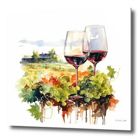Wine glass and vine yard