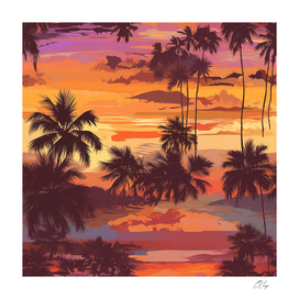 Sunset Palmscape: Hawaiian Style Vibrance