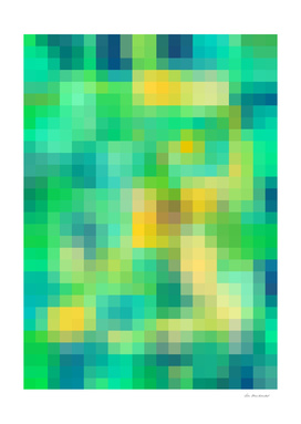 geometric square pixel abstract in green yellow blue