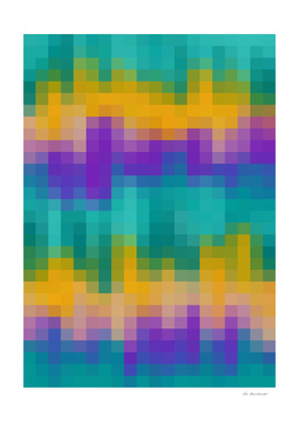 geometric square pixel abstract in green purple yellow