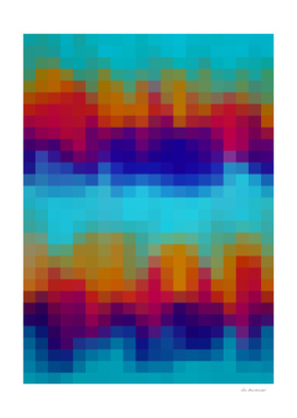 geometric square pixel abstract in blue red brown
