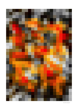 geometric square pixel abstract in orange and black