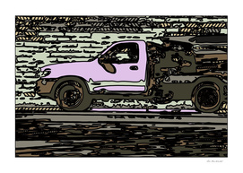 pink car on the street drawing abstract