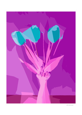 blue flowers with pink and purple background