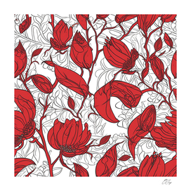 Red Magnolia Tapestry
