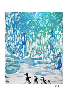 Penguin Family Walk on Thin Ice