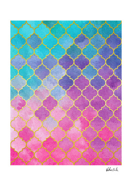 Blue and pink golden stained glass