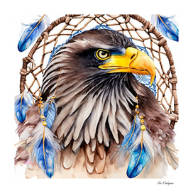 American Eagle With Dreamcatcher With Feathers