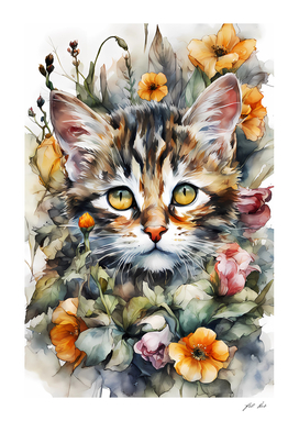 A cat in flowers