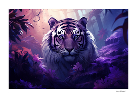 Tigre roxo na floresta magica