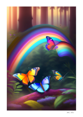 Rainbow and Butterfly Poster