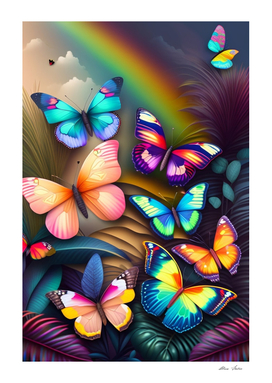 Butterfly Pattern With Rainbow Colors For Kids Room