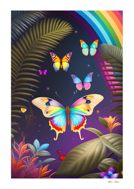 Cute butterflies with rainbow colors