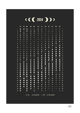 Black and White Moon Phases Calendar 2024