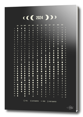 Black and White Moon Phases Calendar 2024