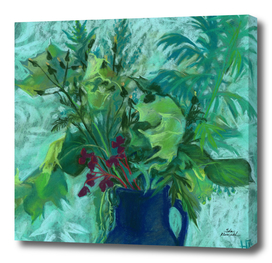 Sonchus and Mugwort, floral art, pastel painting