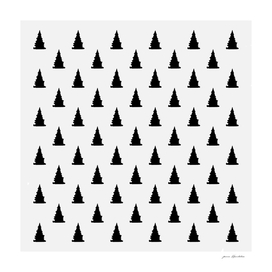 Minimalist black Christmas tree silhouettes pattern on white