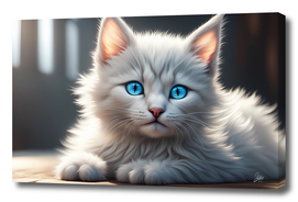 Gatinho branco de olhos azuis.