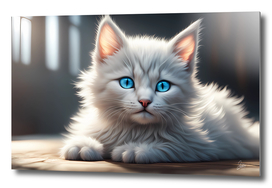 Gatinho branco de olhos azuis.
