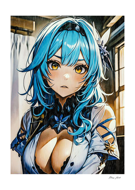 girl blue hair anime