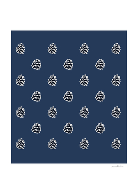 Snowy pine cone silhouette blue Christmas background