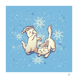 Cats Playing With Snowflakes Xmas