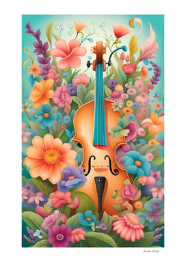 Violin in floral garden