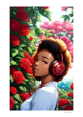 Afro girl listening to music