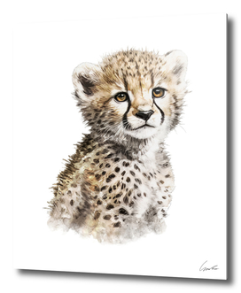 Baby Cheetah Cute Watercolor Painting Portrait