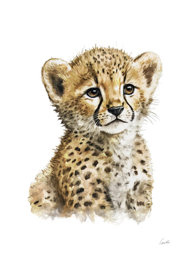 Cheetah Baby Watercolor Painting Portrait