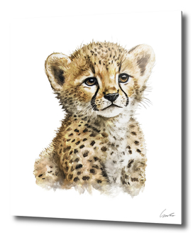 Cheetah Baby Watercolor Painting Portrait
