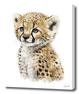 Cute Baby Cheetah Watercolor Painting Portrait