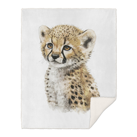 Cute Baby Cheetah Watercolor Painting Portrait