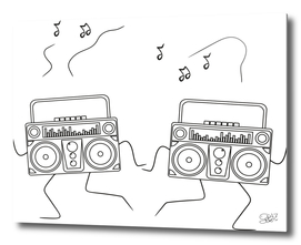 line art illustration of a pair of old school radios