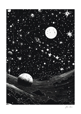black and white Stencil of cartoon like constellation