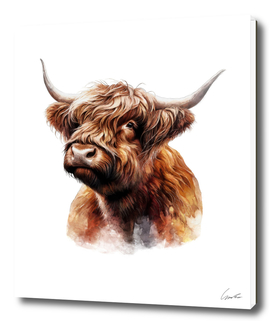 Cute Highland Cow Watercolor Painting Portrait