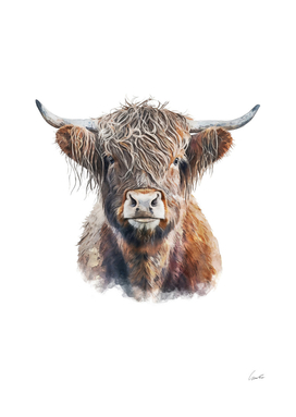 Cute Scottish Highland Cow Watercolor Painting Portra