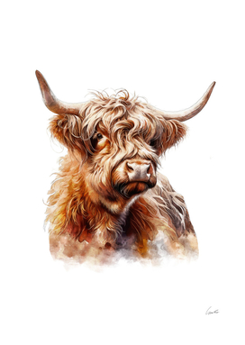 Highland Cow Art Watercolor Painting Portrait