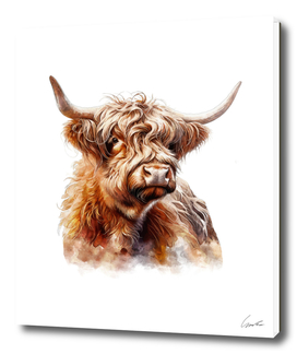 Highland Cow Art Watercolor Painting Portrait
