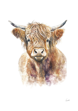 Highland Cow Cute Watercolor Painting Portrait
