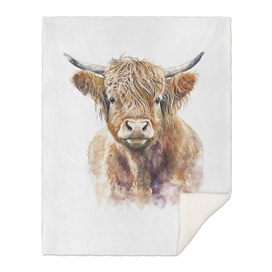 Highland Cow Cute Watercolor Painting Portrait