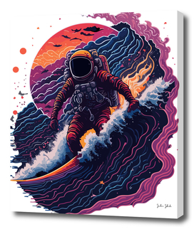 an astronaut surfing