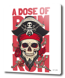 a jolly roger with the frase a dose of rum