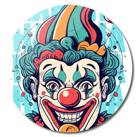 a clown with laughter written in the background