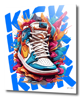 a sneaker with the word kick on the background