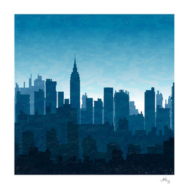 Silhouette of city  in blue