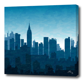 Silhouette of city  in blue