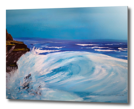 Sea with waves. Blue background