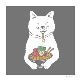 Cute Cat Eating Ramen