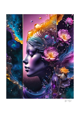 Celestial Blossom: A Woman's Portrait in a Galaxy